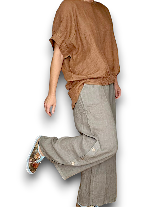 Button along sides Pants-Mocha