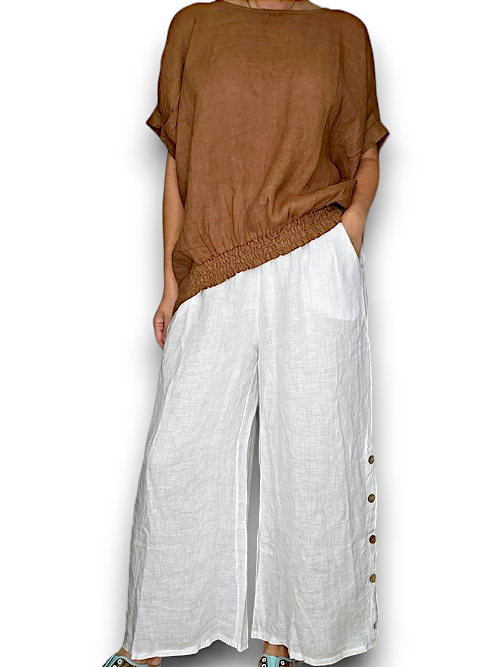 Button along side Pants-White