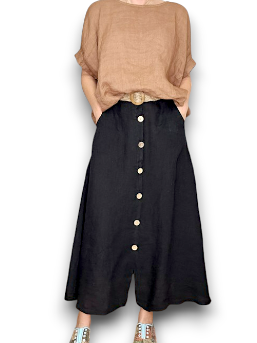 Linen Skirt-Black