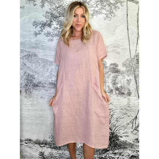 T Shape Linen Dress Mid Maxi