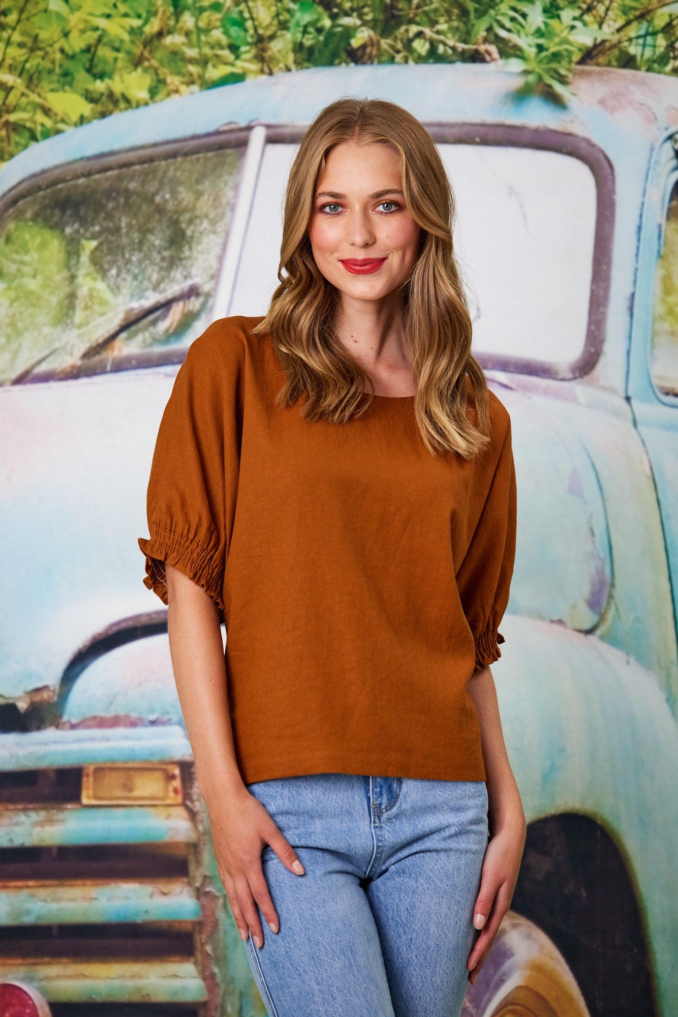 Santorini Linen Blend Top-Cinnamomn