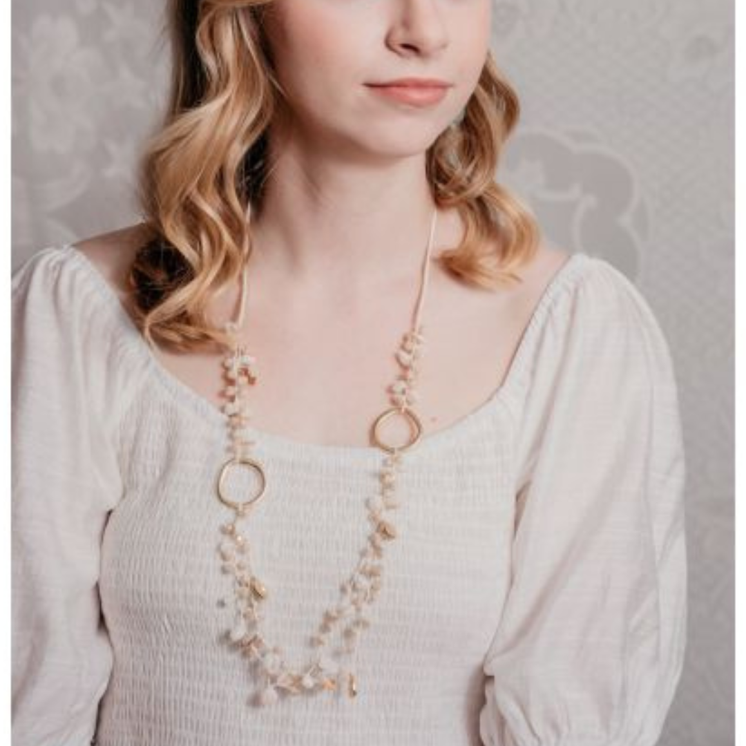 Cream & White Stone & Bead Necklace