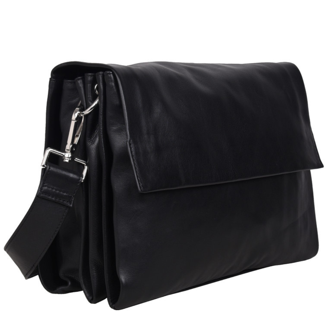 Monroe Soft Leather Handbag with Flap -Onyx